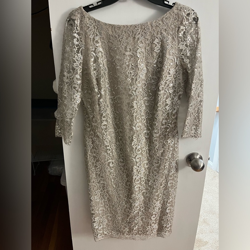 Calvin Klein Long Sleeve Lace Dress in Cream/Champagne - size 10